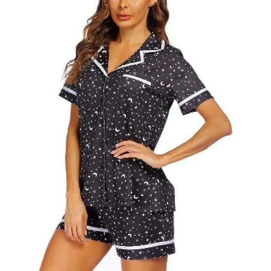 Ekouaer Women's Pajama Sets 2 Piece Short Sleeve Button Down Tops and Pants Pj Set V Neck Sleepwear Loungewear Chest Pocket image {3}