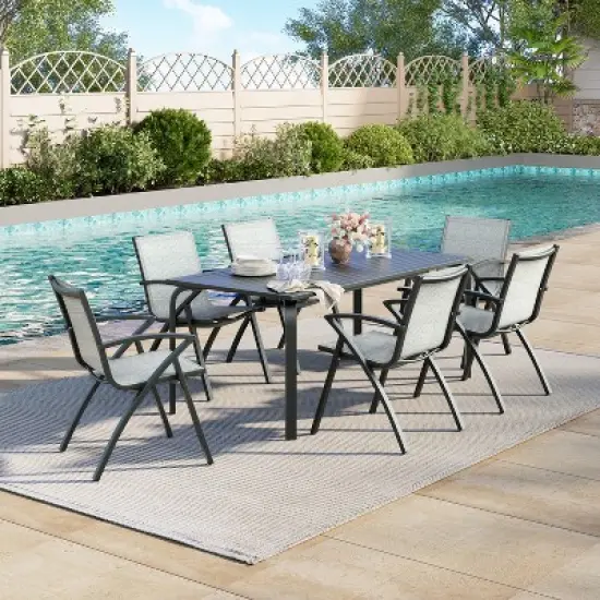 9 PCS Aluminum Patio Dining Set, Outdoor Furniture Set with 8 Stackable Aluminum Dining Chairs and Table, Outdoor Table and Chairs, Black image {7}