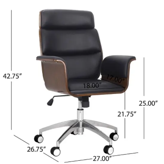 Cannonade Mid-Century Modern Swivel Office Chair Black/Walnut - Christopher Knight Home image {11}