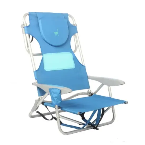 Ostrich Altitude 3N1 Lounge Reclining Chair and Ladies Comfort On-Your-Back Lightweight Outdoor Beach Chair w/Backpack Strap, Blue image {2}