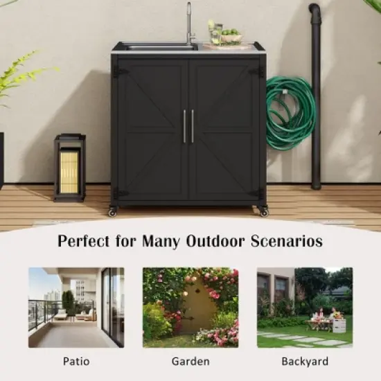 Whisen Outdoor Modular Kitchen Sink with Cabinet - Matte Black image {4}