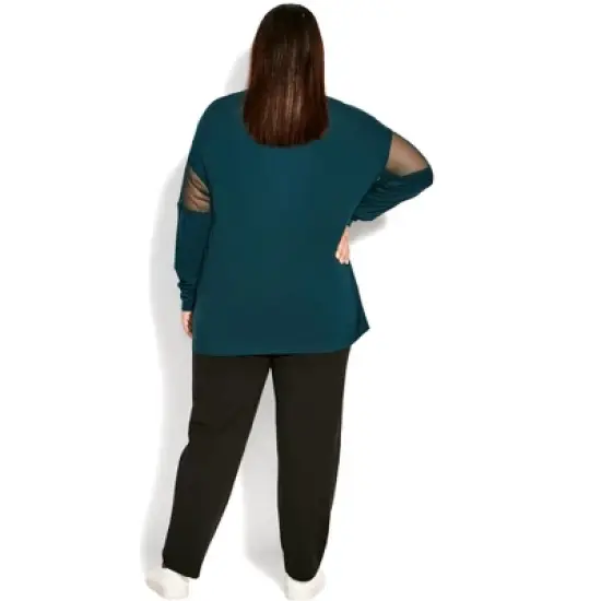 Women's Plus Size Mesh Sleeve Top - jewel green | AVENUE image {1}