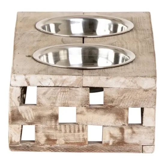 Huntley Pet Elevated Dog and Cat Double Bowl Feeder Stainless Steel Bowls (Berjen Block, Small) image {4}