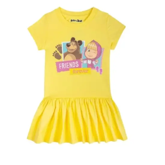 Masha and the Bear Friends Forever Printed Dress, Comfy Dropwaist T-Shirt Style, Machine Washable - Toddler image {6}