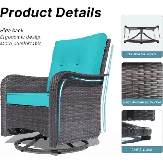 ALAULM Patio Furniture Set Outdoor Swivel Gliders Rocker, Wicker Patio Bistro Set, Rocking Chair with Tempered Glass Table and Thickened Cushions image {2}