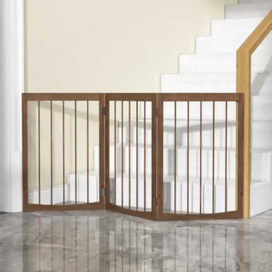Costway 30&rdquo; Tall Pet Gate Wooden Dog Fence w/180&deg; Rotation 3-Panel Room Divider Barrier for Doorway Hallway Stairs Brown image {3}