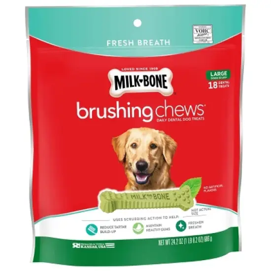 Milk-Bone Brushing Chews Daily Chicken Dental Dog Treats, Fresh Breath, Large with Peppermint Flavor - 24.2oz/18 bones image {2}