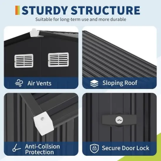 6x8FT Outdoor Metal Storage Sheds, Metal Garden Sheds & Outdoor Storage image {7}