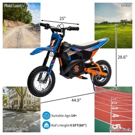Kids Ride On Electric Motorcycle,250W Motor 13.6MPH Fast Speed Dirt Bike, Off-Road Bike,Twist Grip Throttle, Air-Filled Tires,for Teens image {4}