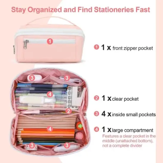 Pencil Case for Girls - Large Capacity Pencil Pouch for Teens College Middle and High School image {3}