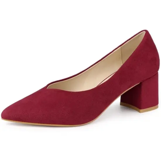Allegra K Women's Pointy Toe Slip-on Low Chunky Heels Pumps image {6}