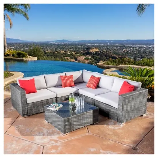 Santa Rosa 6pc Wicker Seating Sectional Set with Cushions - Christopher Knight Home image {6}