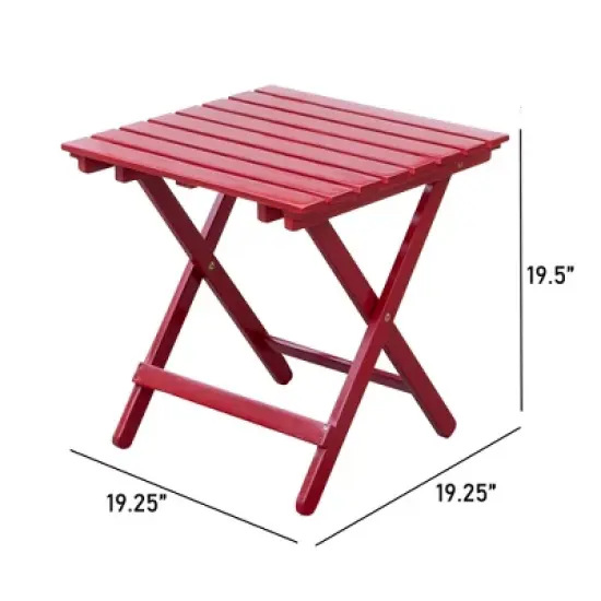 Merry Products Authentic Acacia Hardwood Compact Flat Folding Adirondack Slatted Side Table Outdoor Patio Furniture, Red image {2}
