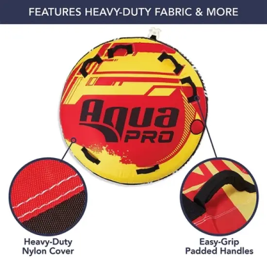 AquaPro 60 Inch Nylon Deck Style Towable 1 Person Rider, Yellow and Red with AquaPro 65 Inch Nylon Deck Style Towable 2 Person Rider, Yellow and Blue image {2}