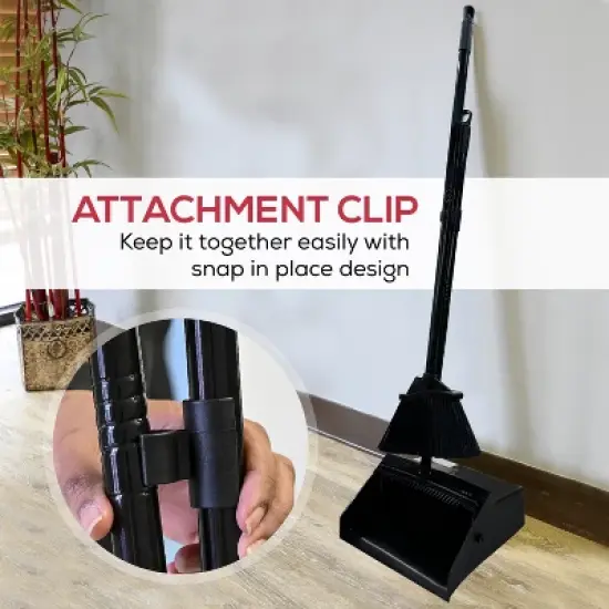 Bison Life 48.5" Dustpan and Broom Set for Home, Office, and Outdoor Use - Black- 1 Set image {8}