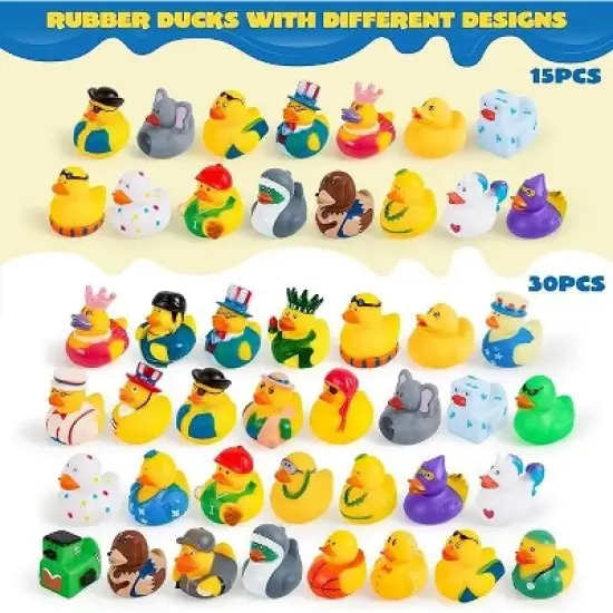 Syncfun 15 Pcs Rubber Ducks Bath Toys Birthday Gifts for Kids, Random Assortment Mini Rubber Duckie Toys with Mesh Carry Bag image {1}