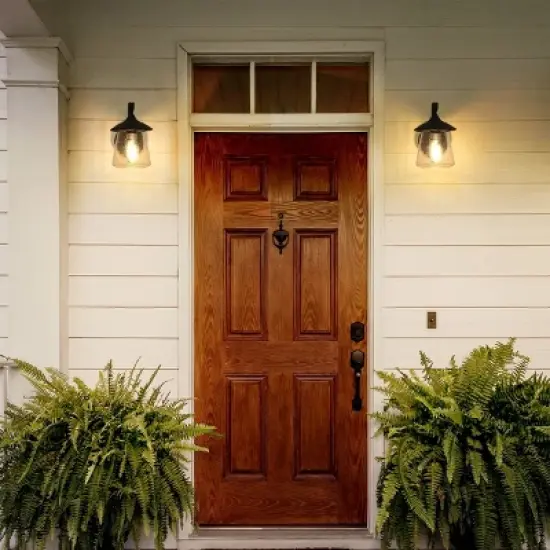 9.8" Metal/Glass Outdoor Lamp Black - LNC image {2}