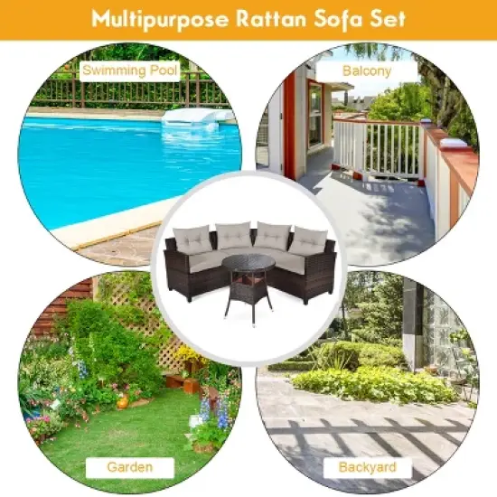 Tangkula 4PCS Outdoor Patio Conversation Set Wicker Rattan Sectional Sofa W/Cushions image {4}