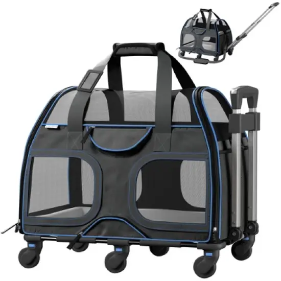 Katziela Airline Compliant Wheeled Pet Carrier With Removable Wheels and Telescopic Handle image {9}