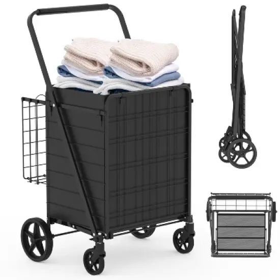 HTUTWOO Collapsible Shopping Cart, Foldable Utility Shopping Carts, 360&deg; Rolling Swivel Wheels, for Groceries Laundry image {7}