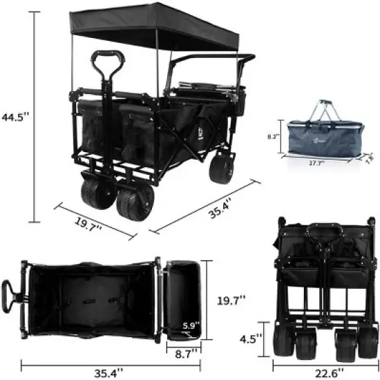 Collapsible Wagon 140L Wagons Carts Foldable with Removable Canopy, Folding Wagon Cart with Wheels for All-Terrain with Brake, Cooler Bag image {2}
