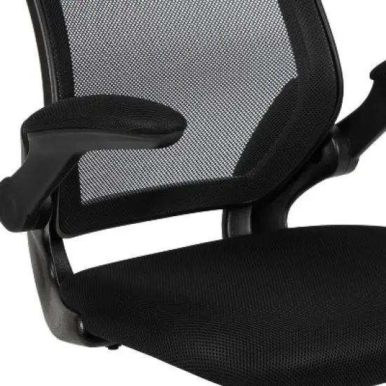 Emma and Oliver Black Mesh Sled Base Side Reception Guest Office Chair with Flip-Up Arms image {6}