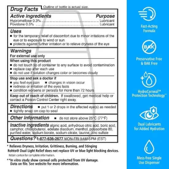 Rohto Dual Light Relief Lubricant Eye Drops - 0.6 fl oz image {5}