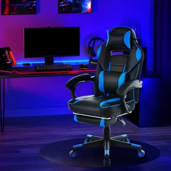 360&deg; Swivel Gaming Chair with Retractable Footrest, Adjustable Height PU Leather Computer Chair for Play Room, Home Office, Bedroom image {1}