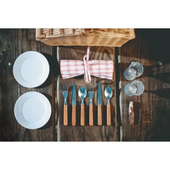 Picnic Time Piccadilly Picnic Basket with Service for Two: Wicker Set, Gingham Check, Includes Tableware & Wine Glasses image {8}