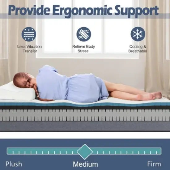 Costway Twin XL Adjustable Bed Mattress 3D CNC Cutting & Jacquard Fabric Cover image {6}