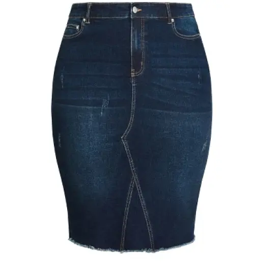 Women's Plus Size Denim Stretch Skirt - dark wash | AVENUE image {2}
