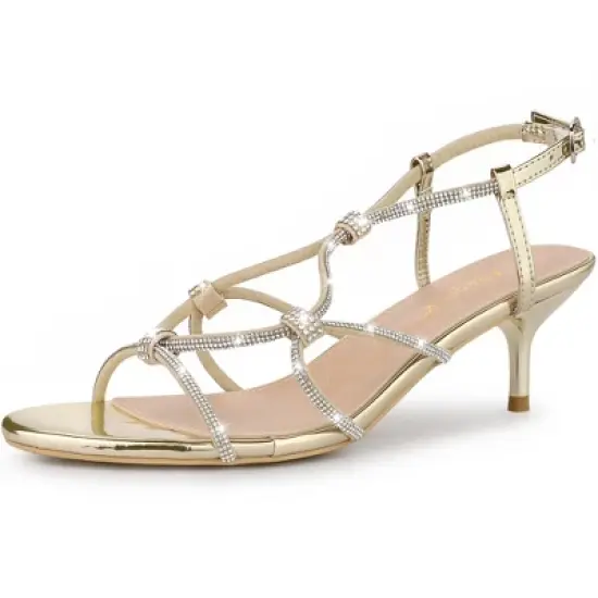 Allegra K Women's Rhinestone Strappy Slingback Stiletto Heel Sandals image {6}