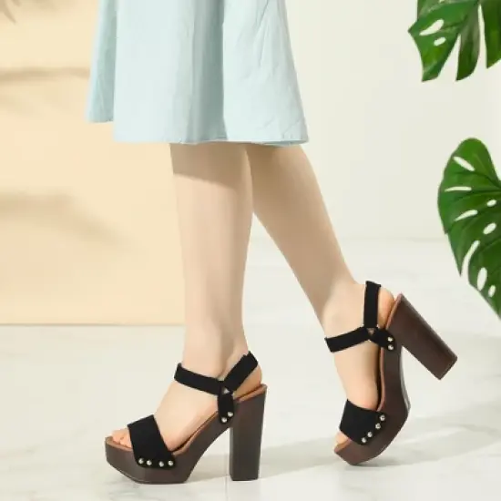 Perphy Round Toe Platform Slingback Chunky Heel Sandals for Women image {3}
