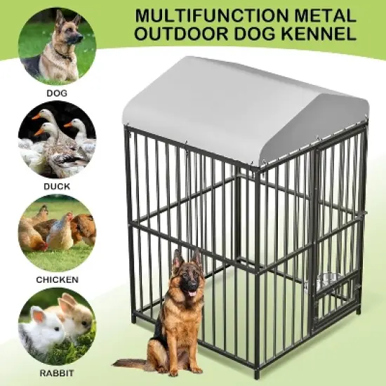 Large Dog Kennel Outside Dog Cage With Roof, Heavy Duty Outdoor Pet Pens With Stainless Steel Bowls for Yard Garden Backyard image {4}