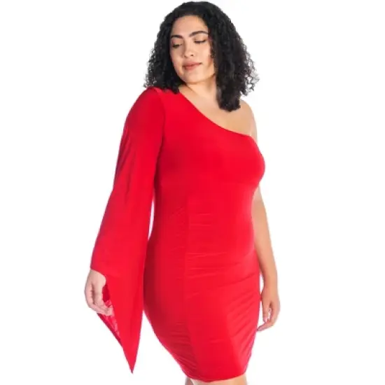 Womens Plus Size One Shoulder Drape Bodycon Dress image {3}