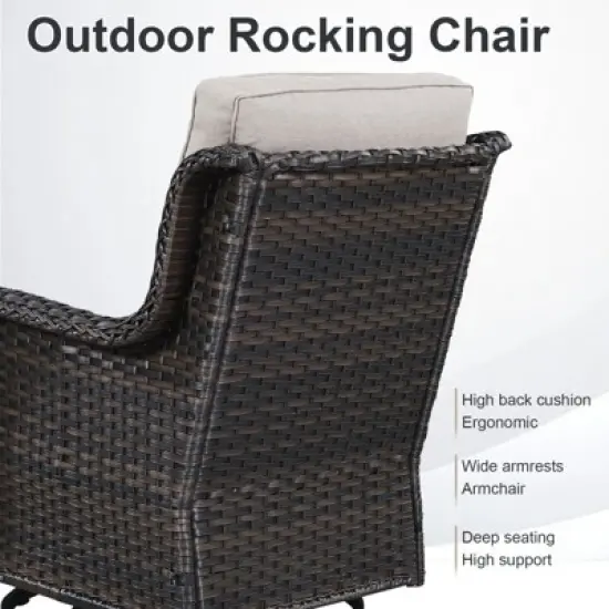 Belord 7 Pieces Patio Furniture Set, All Weather Wicker Outdoor Conversation Set with Swivel Rocker Patio Chair, Side Table and Propane Firepit Table image {6}