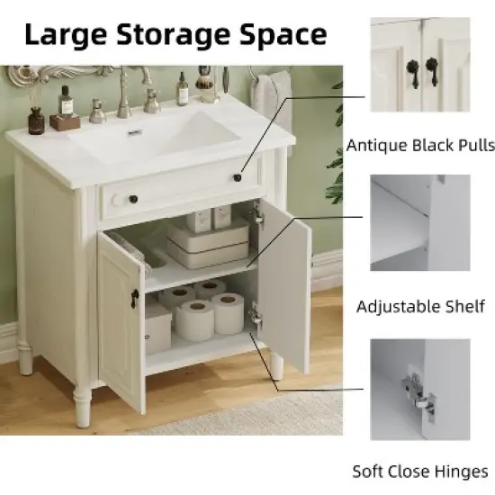 Christopher Knight Home Mualani 31" Vintage Bathroom Vanity with Ceramic Sink, 2 Doors and Adjustable Shelf image {4}