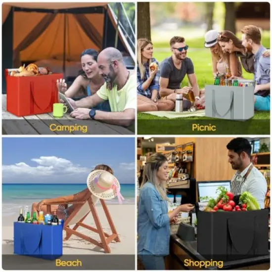 HOMLUX 2Pk Insulated Reusable Lunch Grocery Storage Bags Collapsible Cooler image {5}