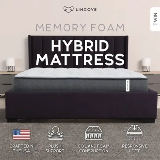 Lincove 12 Inch Spring Hybrid and Memory Foam Mattress - Medium Firm Mattress CertiPUR-US Certified - Adaptive Support, Pressure Relief - Made in USA image {2}