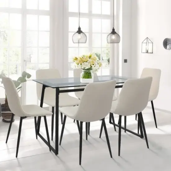 Mona+Bingo 7-Piece Black Rectangular Clear Tempered Transparent Glass Table with 6 Upholstered Side Chairs-Maison Boucle image {7}