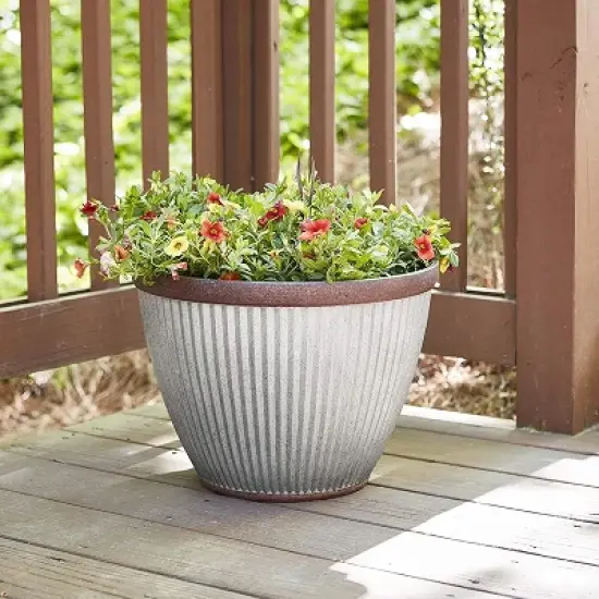 Southern Patio HDR-046868 20.5 Inch Diameter Rustic Resin Indoor Outdoor Garden Planter Urn Pot for Flowers, Herbs, and Flowers image {4}