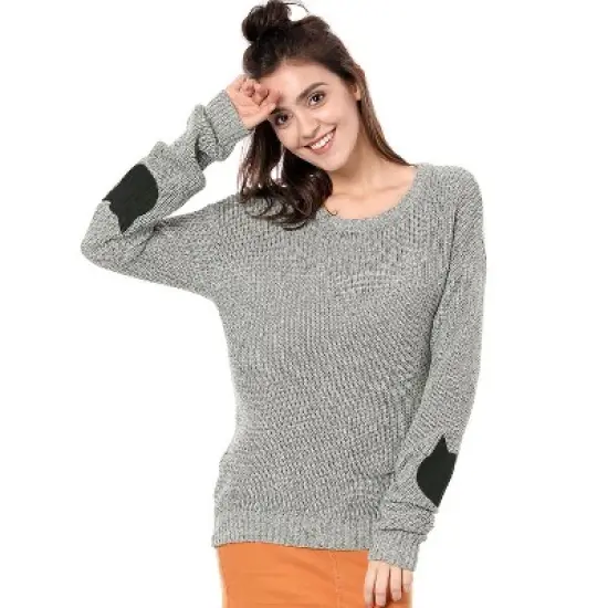 Allegra K Women's Pullover Drop Shoulder Elbow Patch Loose Sweater Pullover Jumper image {3}
