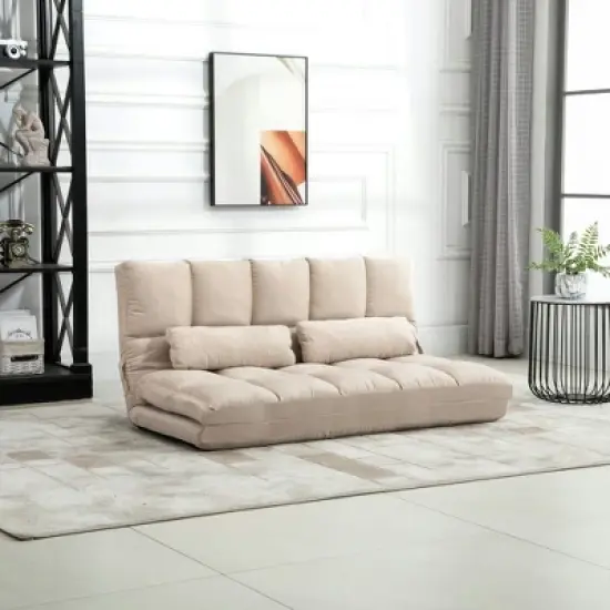 Resenkos Floor Chair,Lazy Sofa,Convertible Floor Sofa Chair, Folding Couch Bed, Guest Chaise Lounge With 2 Pillows,Beige image {2}