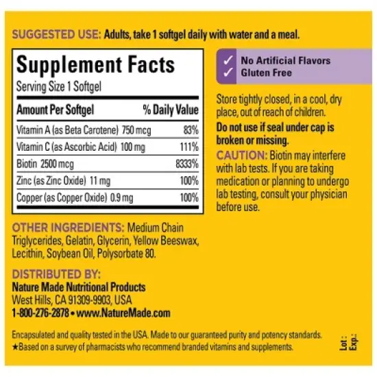 Nature Made Hair - Skin & Nails with 2500 mcg of Biotin Softgels - 120ct image {2}