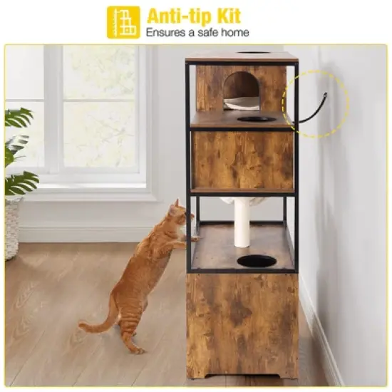 Aivituvin Wooden 3-Story Cat Condo with Litter Box Enclosure| Strong Iron Frame-AIR102 /102-I image {7}