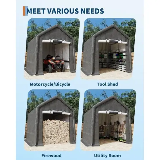 Heavy-Duty Outdoor Portable Storage Shed with 2 Roll-Up Doors & Vents, Waterproof UV-Resistant PE Tarp, Ideal Shelter for Motorcycles and Garden Tools image {3}