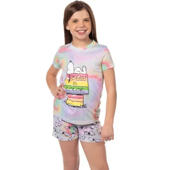 Peanuts Girls' Snoopy Dream In Color Tie-Dye Character Pajama Set Shorts Multicolored image {5}