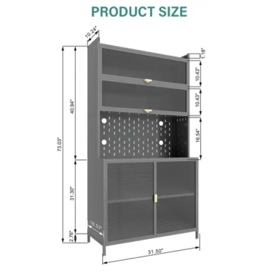 KTMBDW 73'' Tall Kitchen Pantry Cabinet , Metal Pantry Storage Cabinet with 6 Level Flip Door Pegboard for Kitchen, Dining Room, Living Room image {7}
