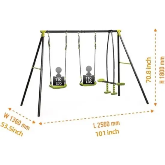 Triple Children Metal Safe Swing Set 440lbs for outdoor playground three seat image {3}