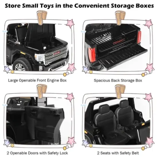 12V 2-Seater Licensed GMC Kids Ride On Truck RC Electric Car w/Storage Box White\ Black\Blue\Pink\ Red image {7}